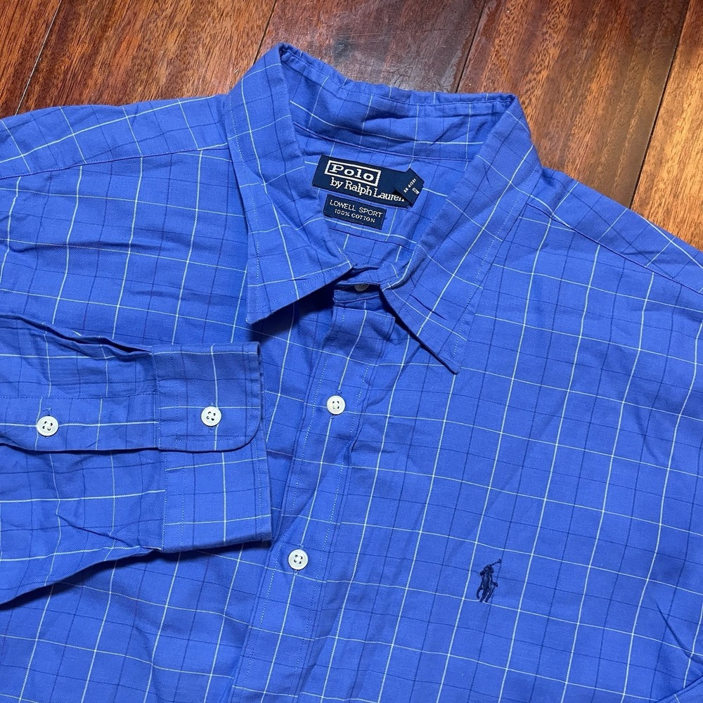 Vintage Polo Ralph Lauren Shirt Mens 2XL Blue Lowell Sport 100% Cotton 90s Y2K